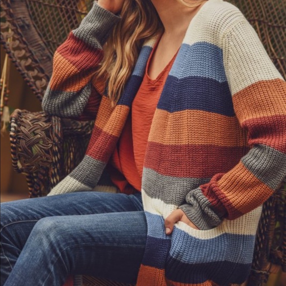 NEW! Striped Knit Open Front Cardigan